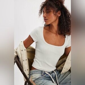 New! Free People End Game Pointelle Tee cream/white Medium